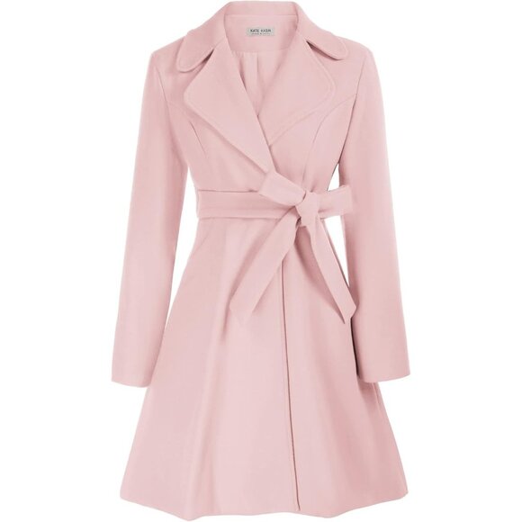 HOT Women Pink Notch Lapel Trench Coats Dress Belted Fall - Main Image
